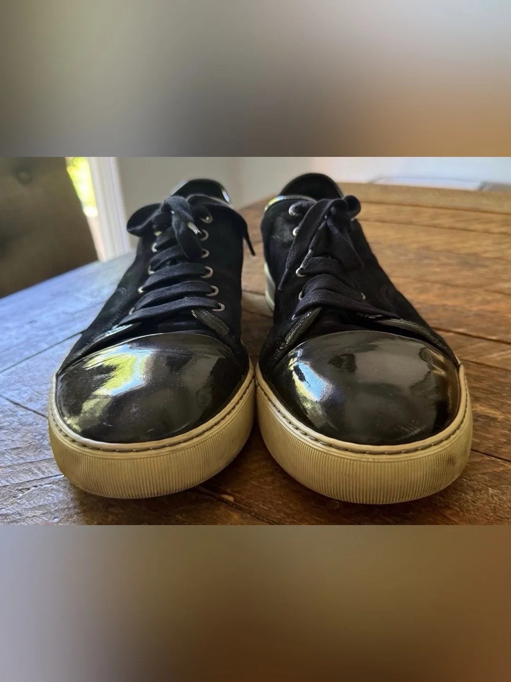 Men's Lanvin Black Low-Top Lace-Up Sneakers (Size 10.5)
